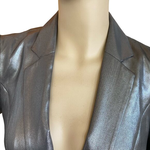 Anthropologie Maeve Slinky Silver Metallic Trench Coat Style Jacket Sz. 0 - Picture 3 of 8